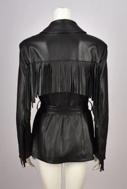 CLAUDE MONTANA LEATHER FRINGE COAT