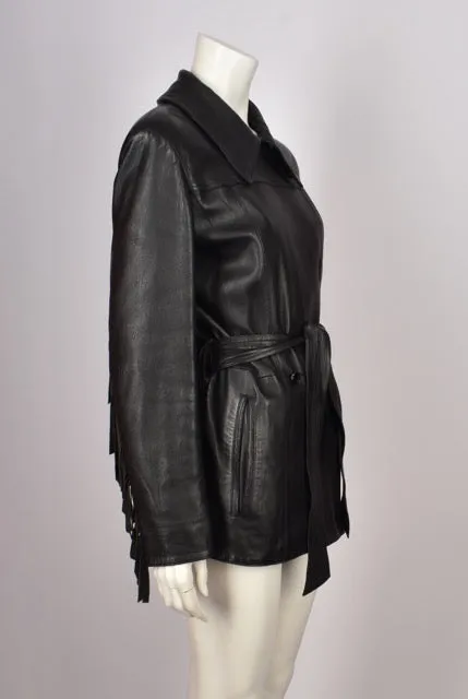 CLAUDE MONTANA LEATHER FRINGE COAT