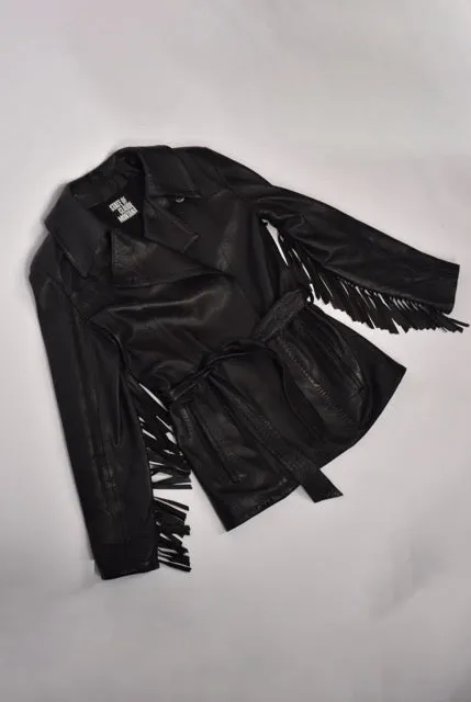 CLAUDE MONTANA LEATHER FRINGE COAT