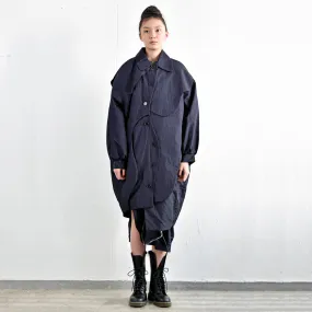 Coat - Long Coat Cocoon Shape with Elevated Panels