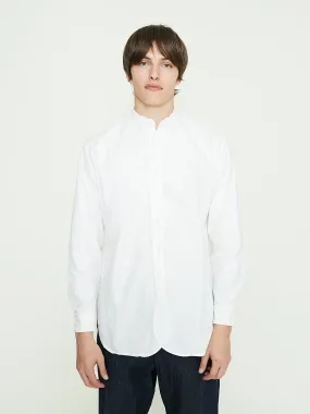 Collarless Scalloped Shirt in Self Striped Italian Poplin