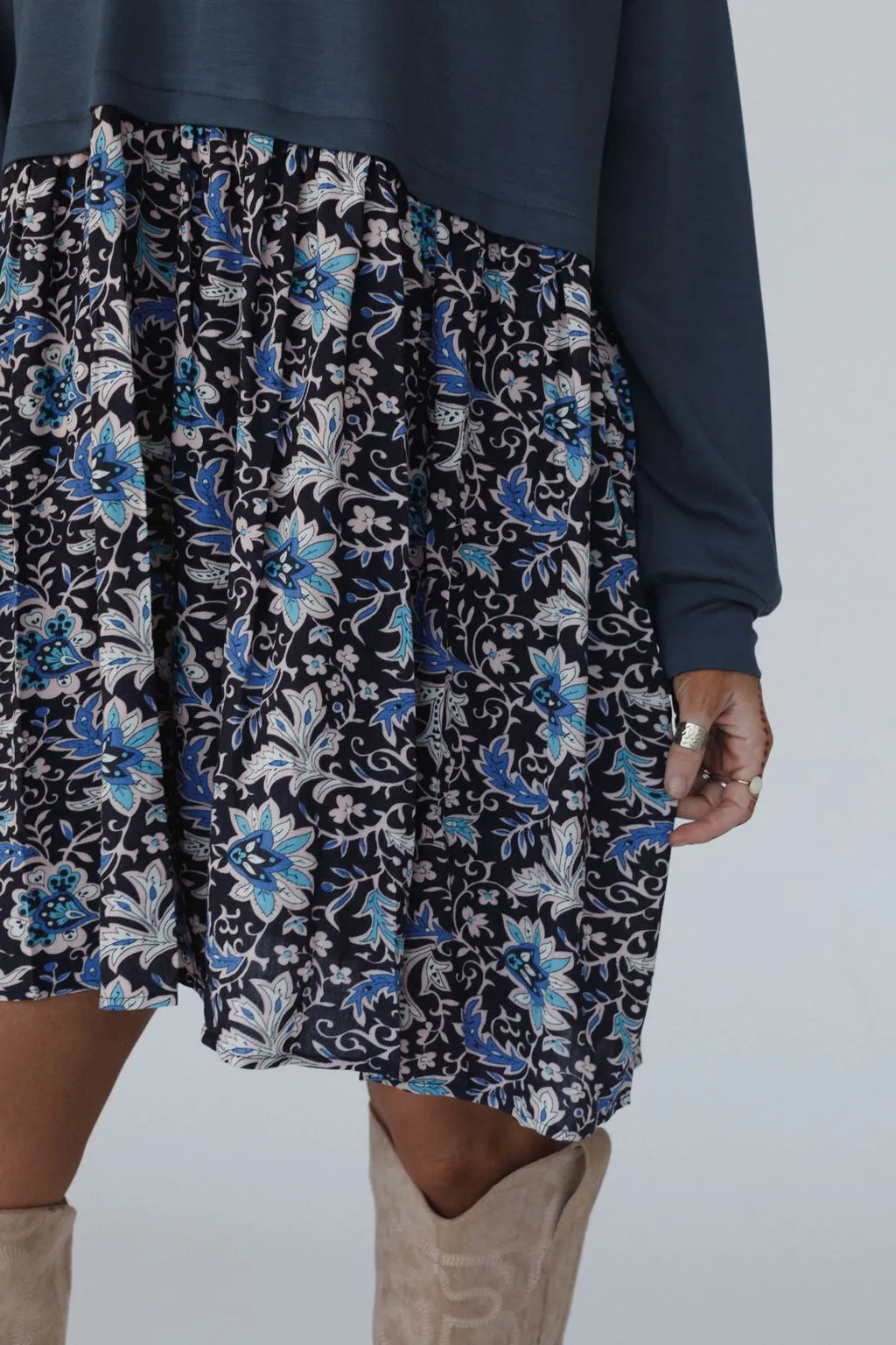 Cozy Blooms Contrast Dress - Navy Multi