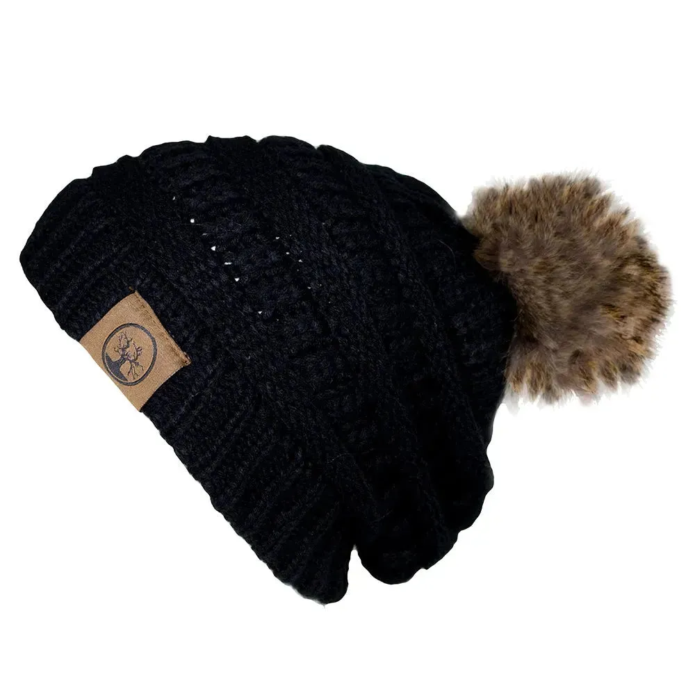 Deadwood Trading Brina- Slouch Beanie with Pom Pom - Winter Skull Cap for Women