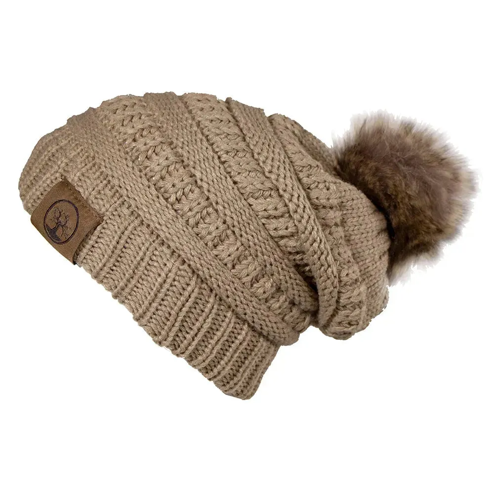 Deadwood Trading Brina- Slouch Beanie with Pom Pom - Winter Skull Cap for Women