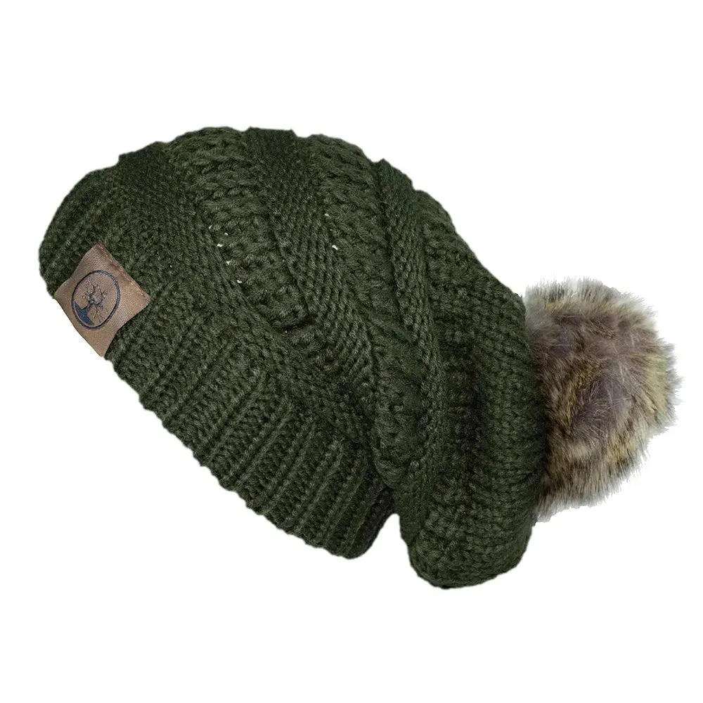 Deadwood Trading Brina- Slouch Beanie with Pom Pom - Winter Skull Cap for Women