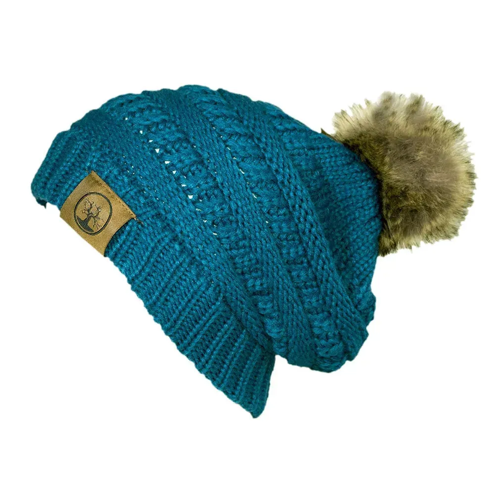 Deadwood Trading Brina- Slouch Beanie with Pom Pom - Winter Skull Cap for Women