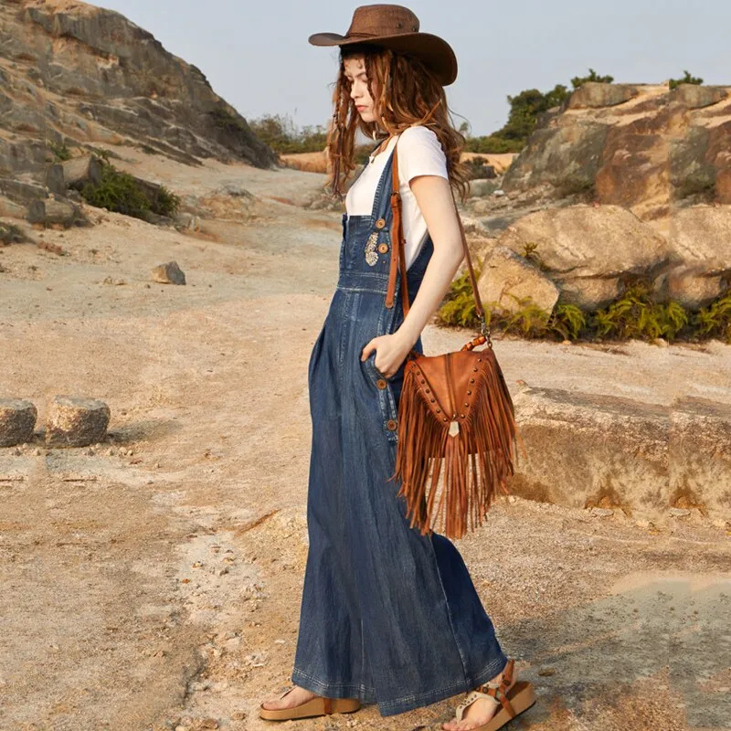 Denim Overalls Vintage Loose Denim Jumpsuits for Women