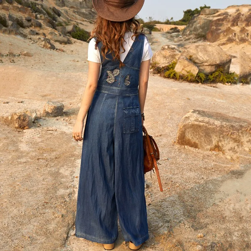 Denim Overalls Vintage Loose Denim Jumpsuits for Women