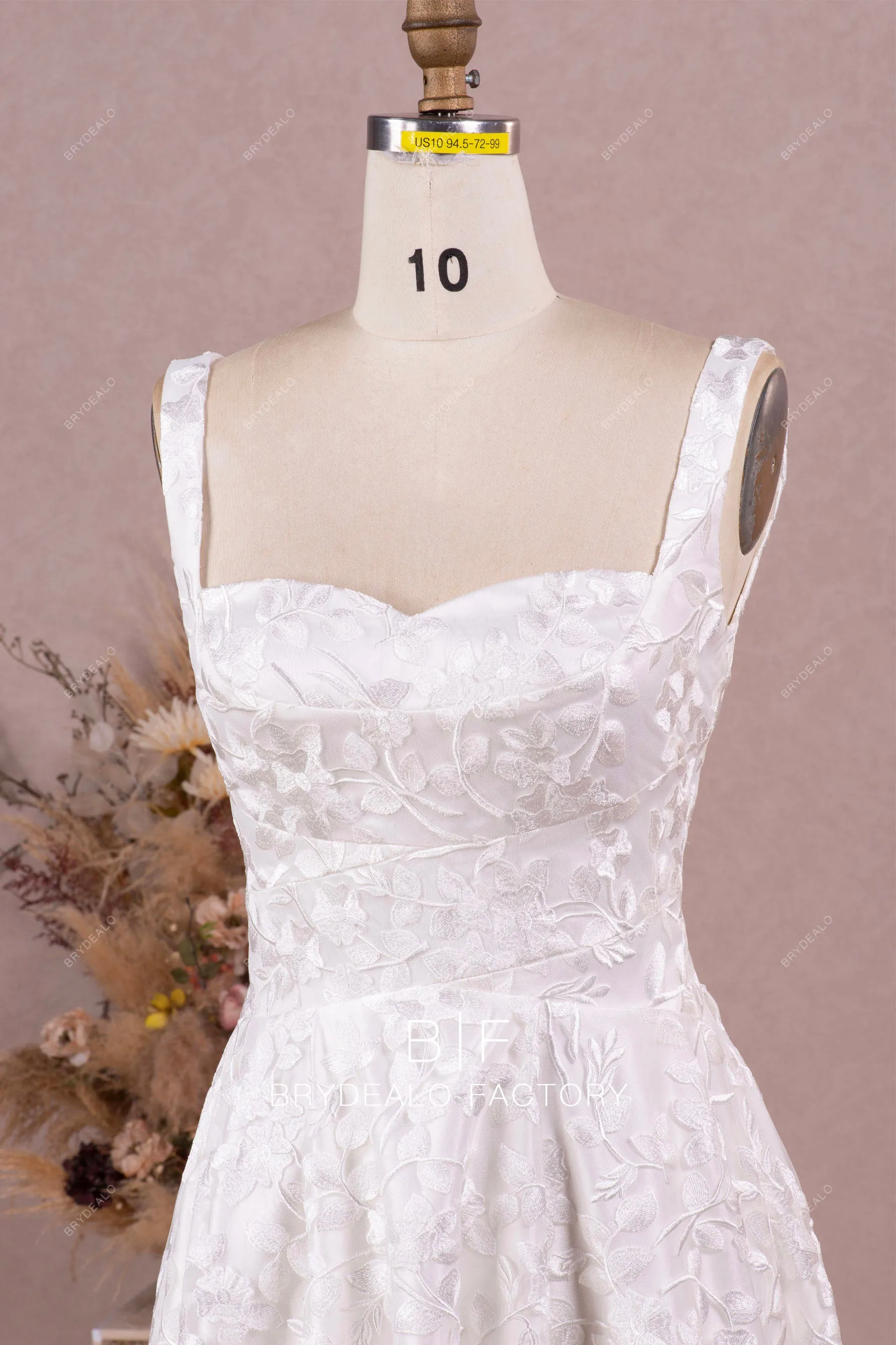 Designer Lace High-Low Sleeveless Vintage Straps Pockets Bridal Dress