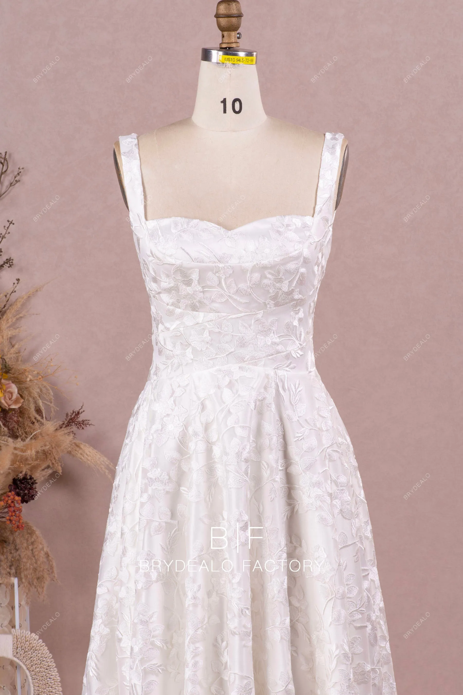 Designer Lace High-Low Sleeveless Vintage Straps Pockets Bridal Dress