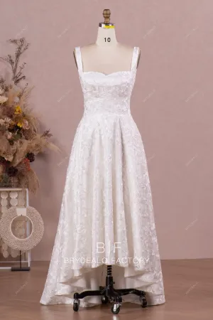 Designer Lace High-Low Sleeveless Vintage Straps Pockets Bridal Dress