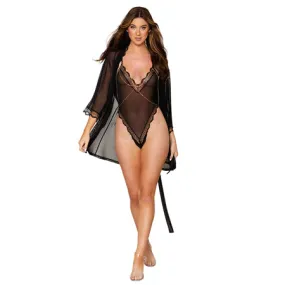 Dreamgirl Mesh Robe & Strappy Back Teddy With Lace Trim Black XL Hanging