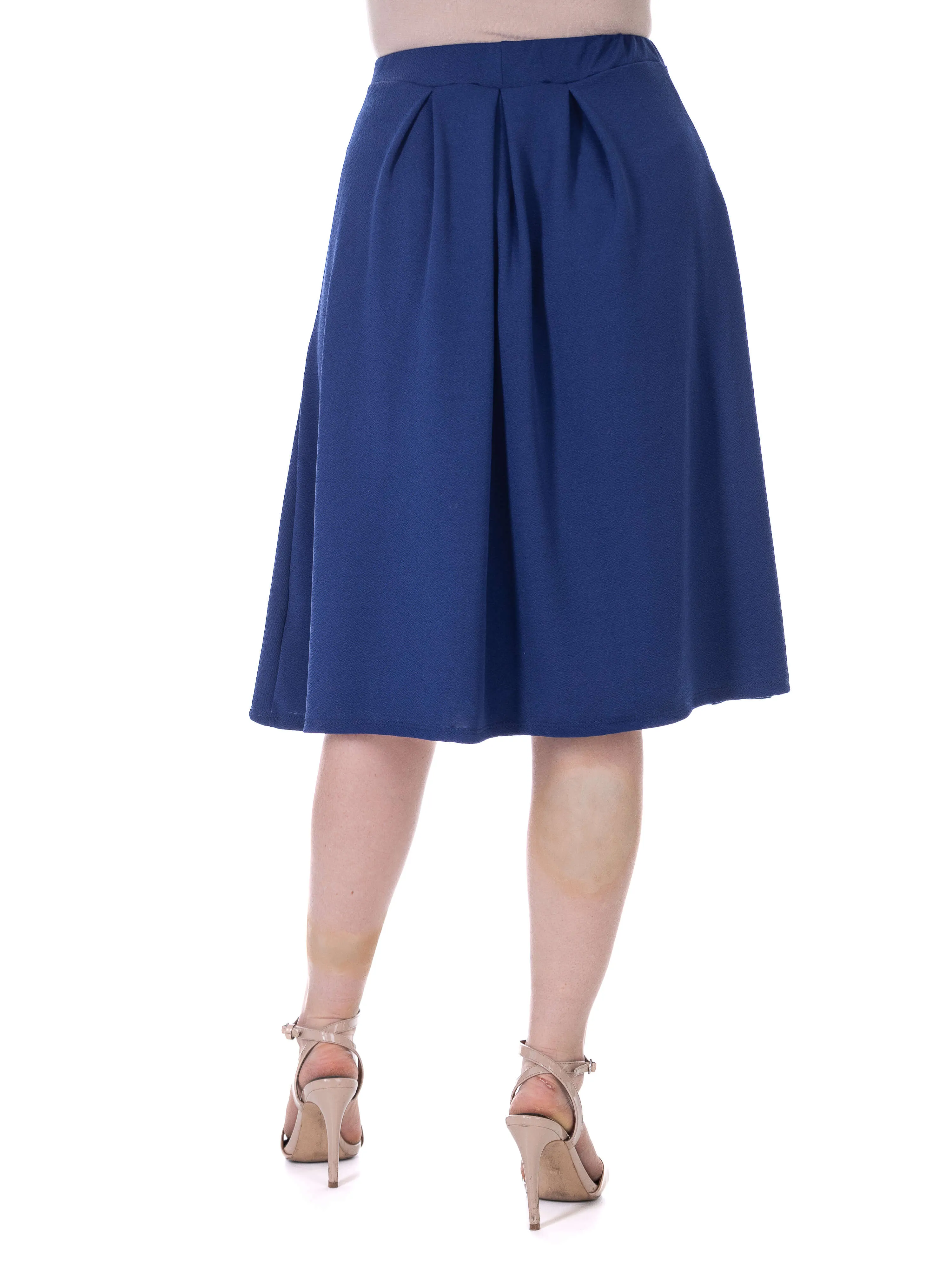 Elastic Waist Pleated Knee Length Pocket Skirt