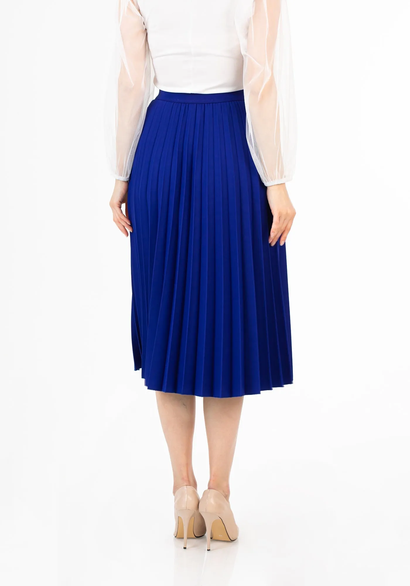 Elastic Waist Plisse Pleated Midi Skirt