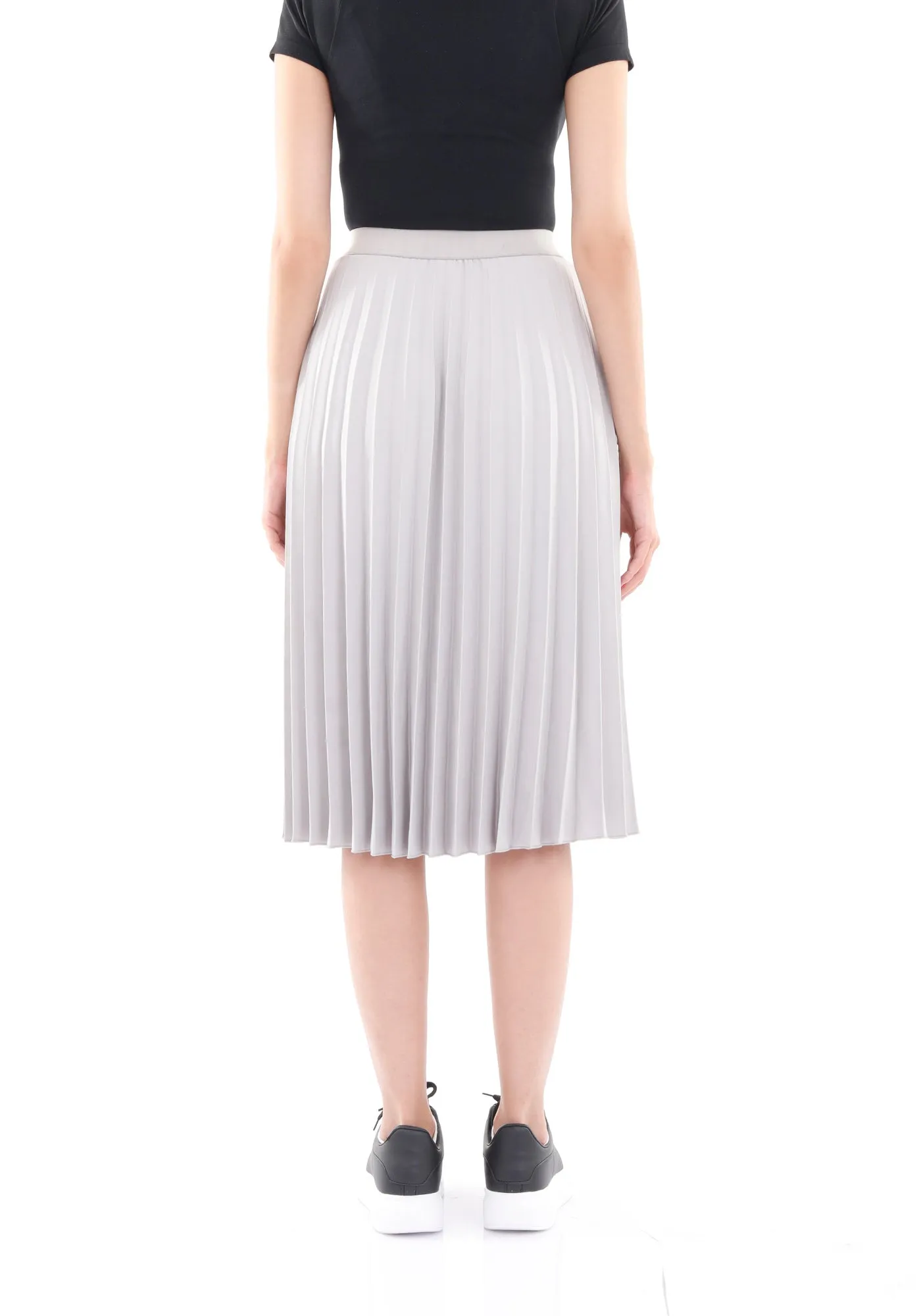 Elastic Waist Plisse Pleated Midi Skirt