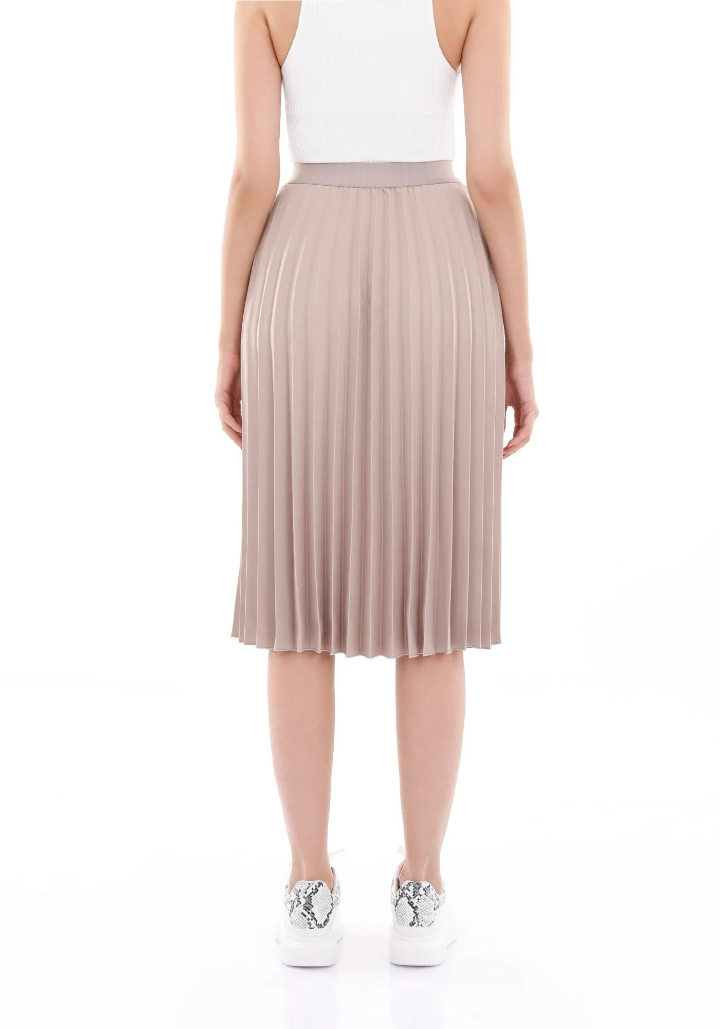 Elastic Waist Plisse Pleated Midi Skirt