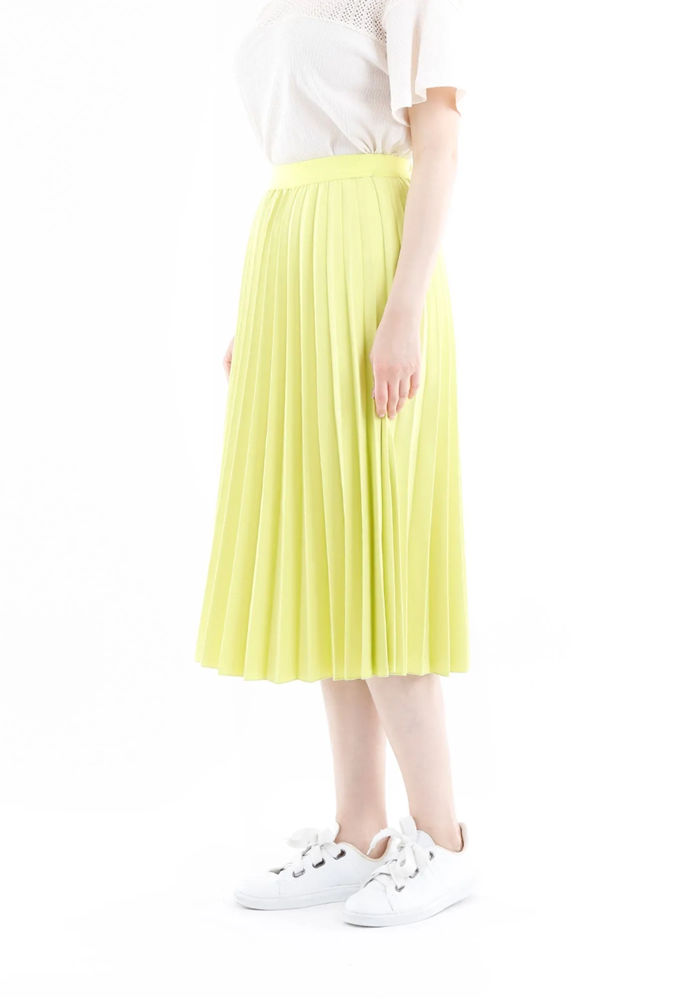 Elastic Waist Plisse Pleated Midi Skirt