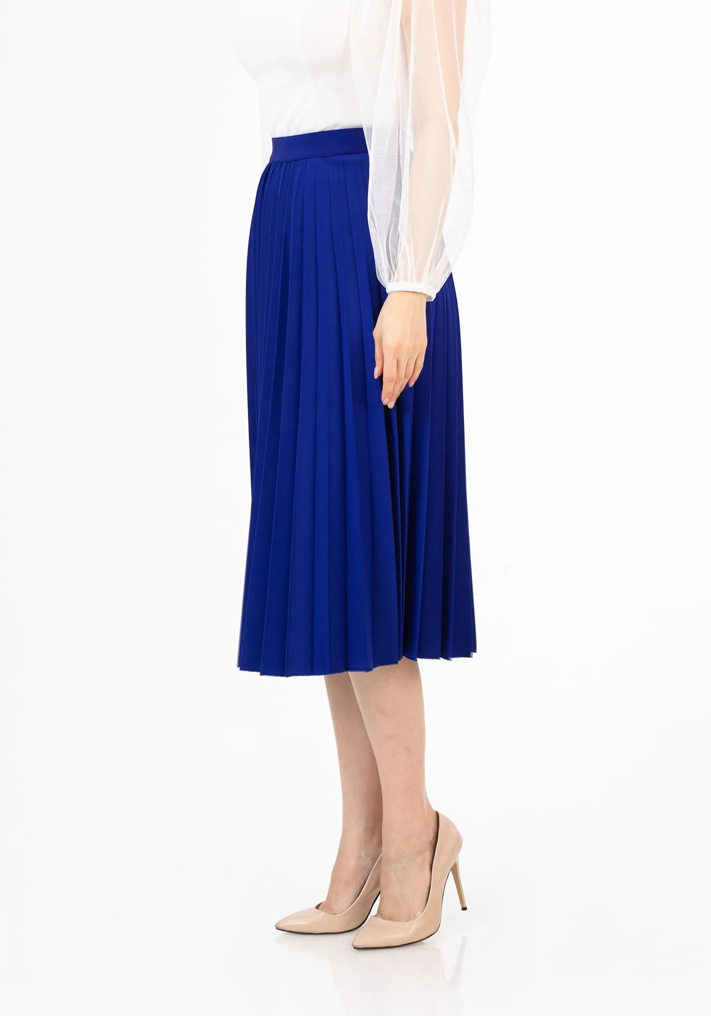 Elastic Waist Plisse Pleated Midi Skirt