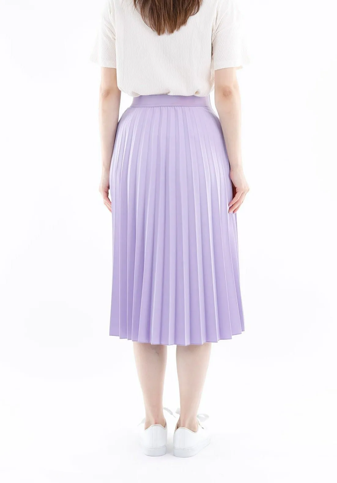 Elastic Waist Plisse Pleated Midi Skirt