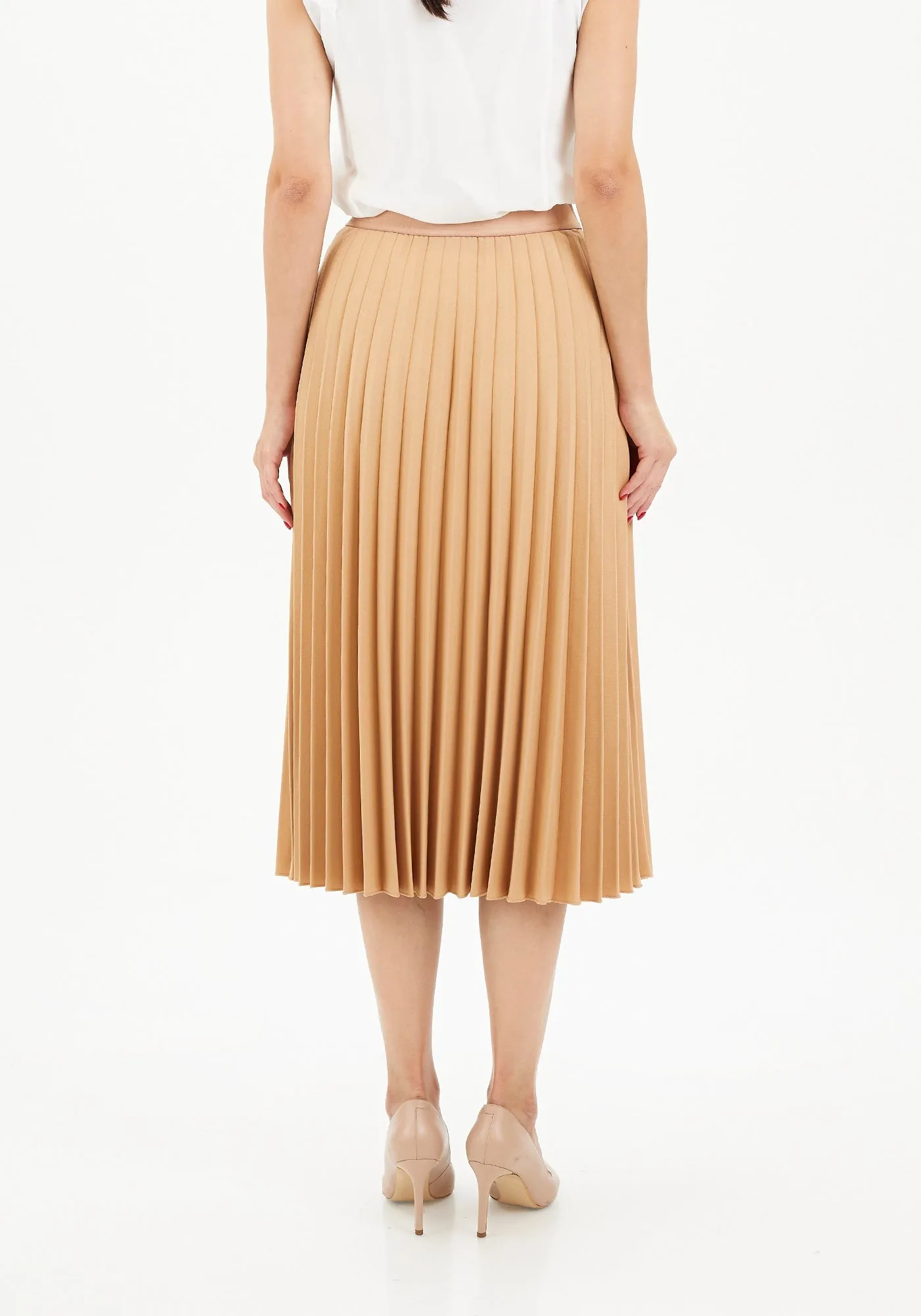 Elastic Waist Plisse Pleated Midi Skirt