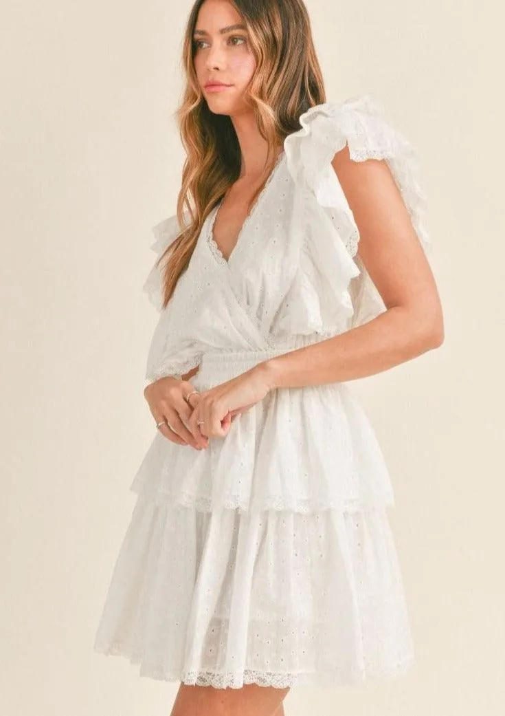 Embroidered Tiered Mini Dress