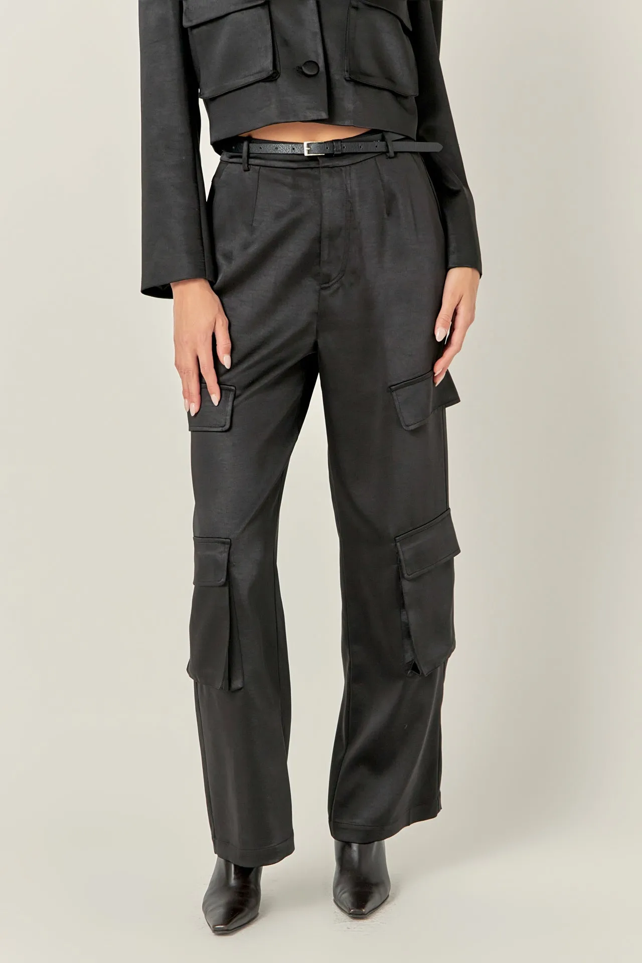 English Factory - Satin Wide Leg Cargo Pants