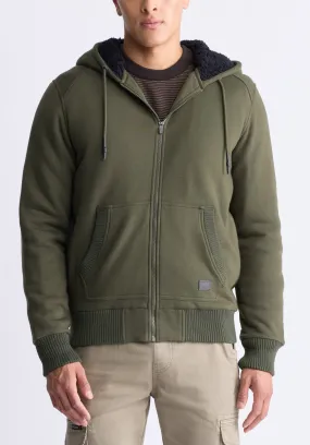 Fasox Men's Zip-Up Hooded Jacket with Sherpa Lining, Fern Green - BM24463