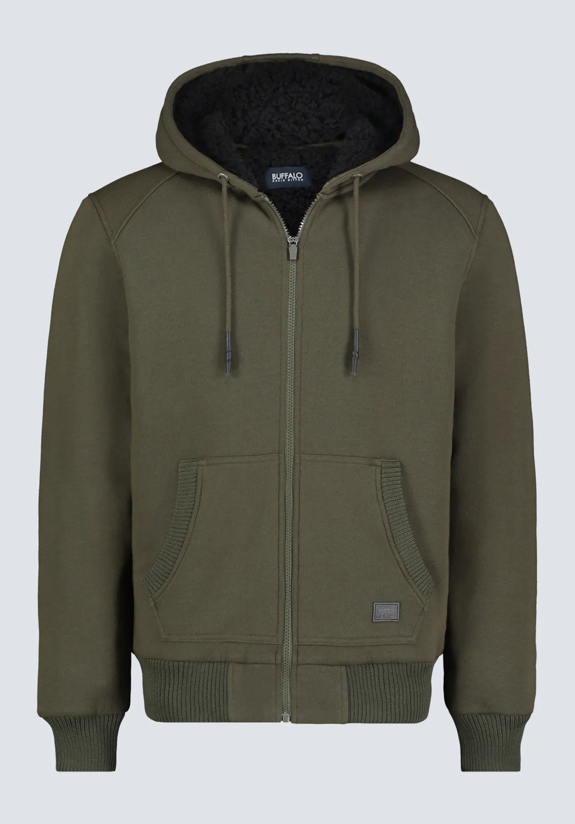 Fasox Men's Zip-Up Hooded Jacket with Sherpa Lining, Fern Green - BM24463