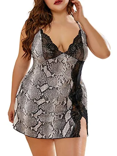 FEOYA Women's Plus Size Sexy Nightwear Comfortable Transparent Babydoll Lace Lingerie for Daily Wear Valentine's Day Red 1 UK Size 20-22