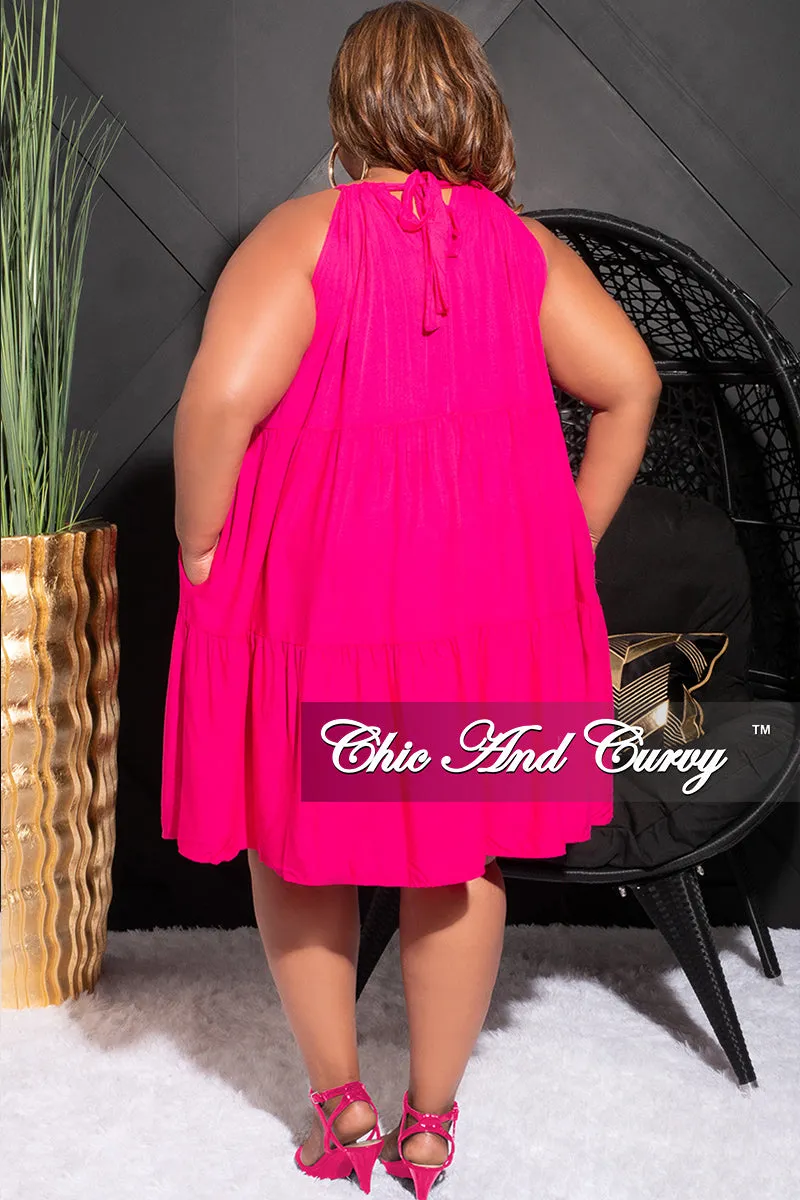 Final Sale Plus Size Halter Tiered Babydoll Dress in Magenta