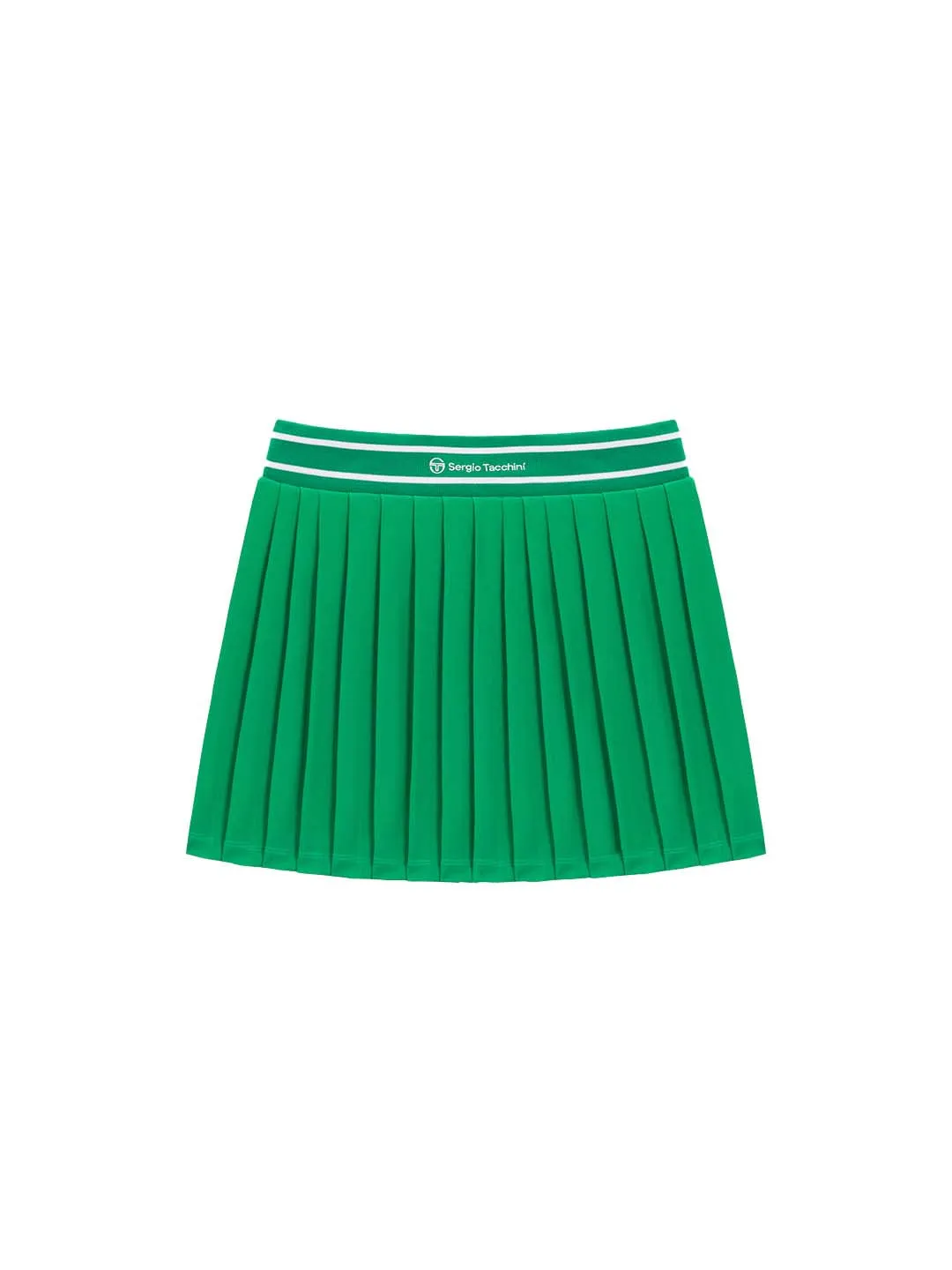 Flag Waistband Pleated Skirt- Green