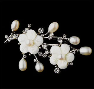 Freshwater Pearl & Flower Bridal Brooch or Hair Comb