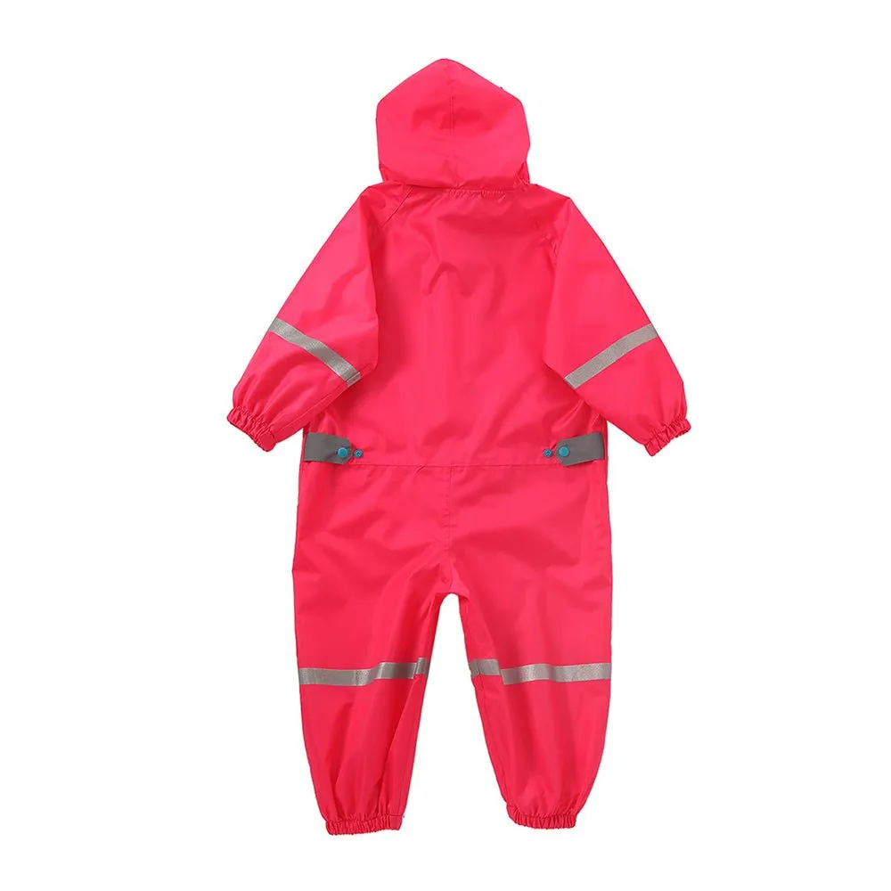 Fuchsia Pink Cute Owl Theme All Over Jumpsuit / Playsuit Raincoat for Kids