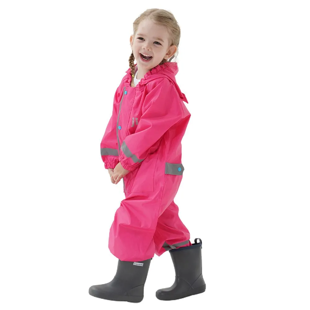 Fuchsia Pink Cute Owl Theme All Over Jumpsuit / Playsuit Raincoat for Kids