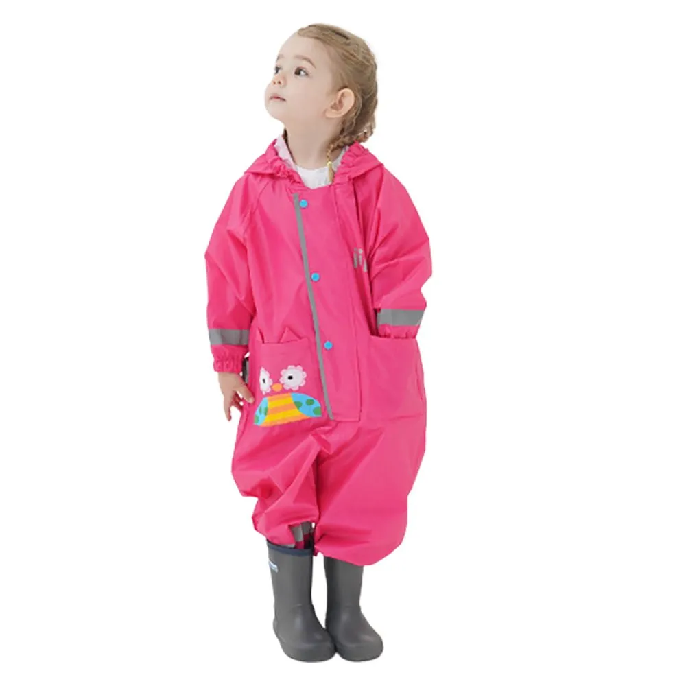 Fuchsia Pink Cute Owl Theme All Over Jumpsuit / Playsuit Raincoat for Kids