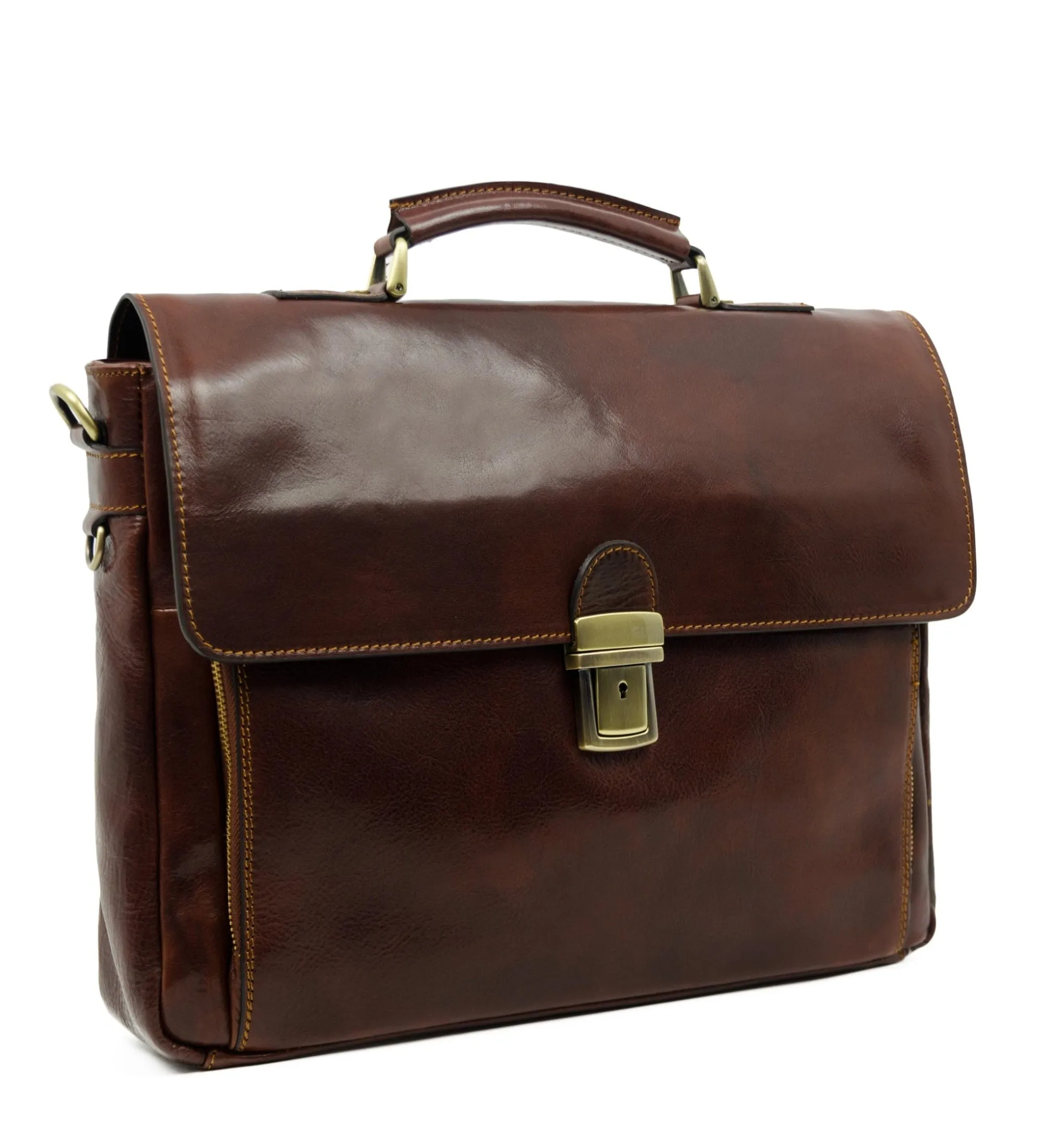 Full Grain Italian Leather Briefcase Laptop Bag  - In Cold Blood