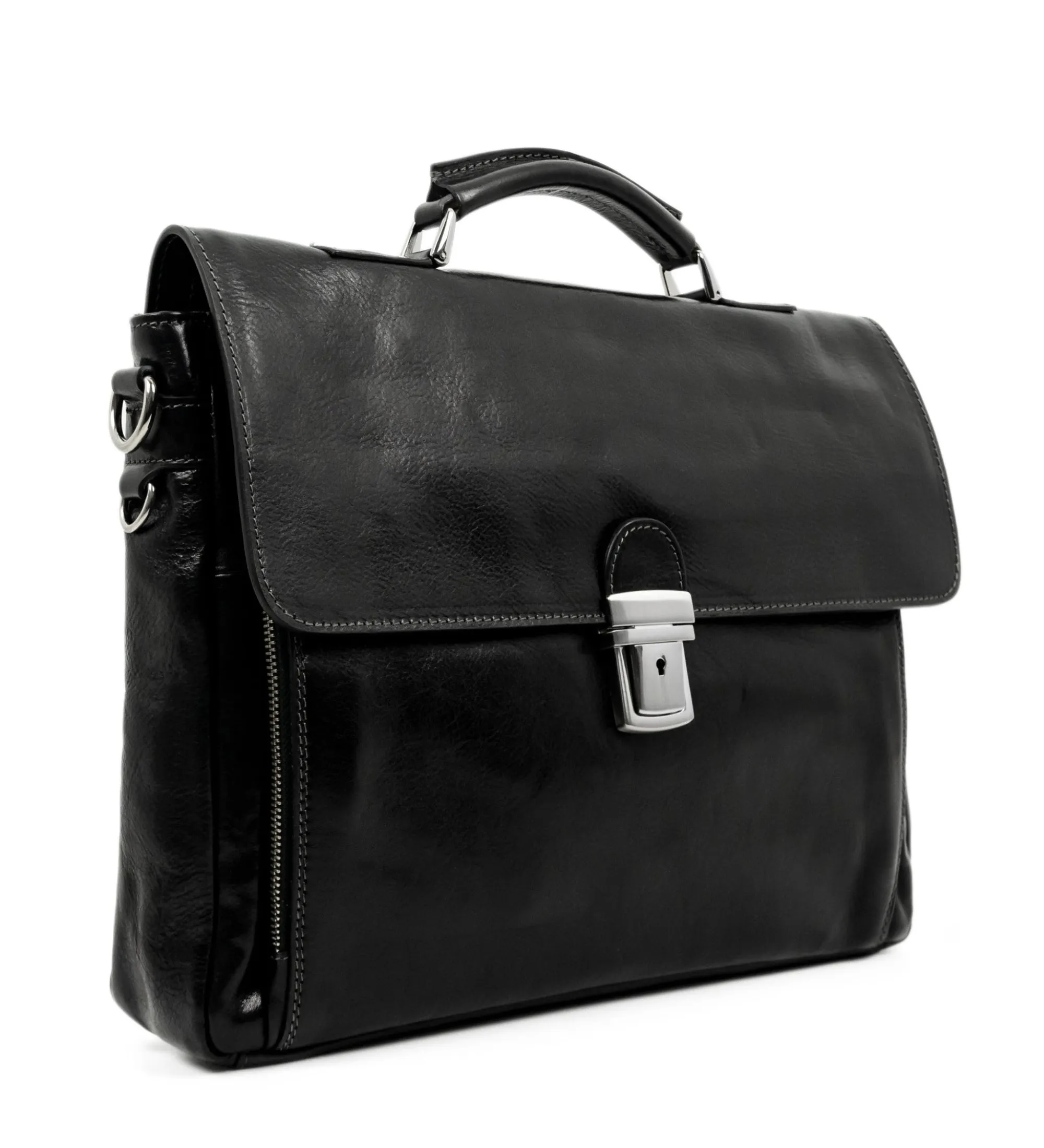 Full Grain Italian Leather Briefcase Laptop Bag  - In Cold Blood