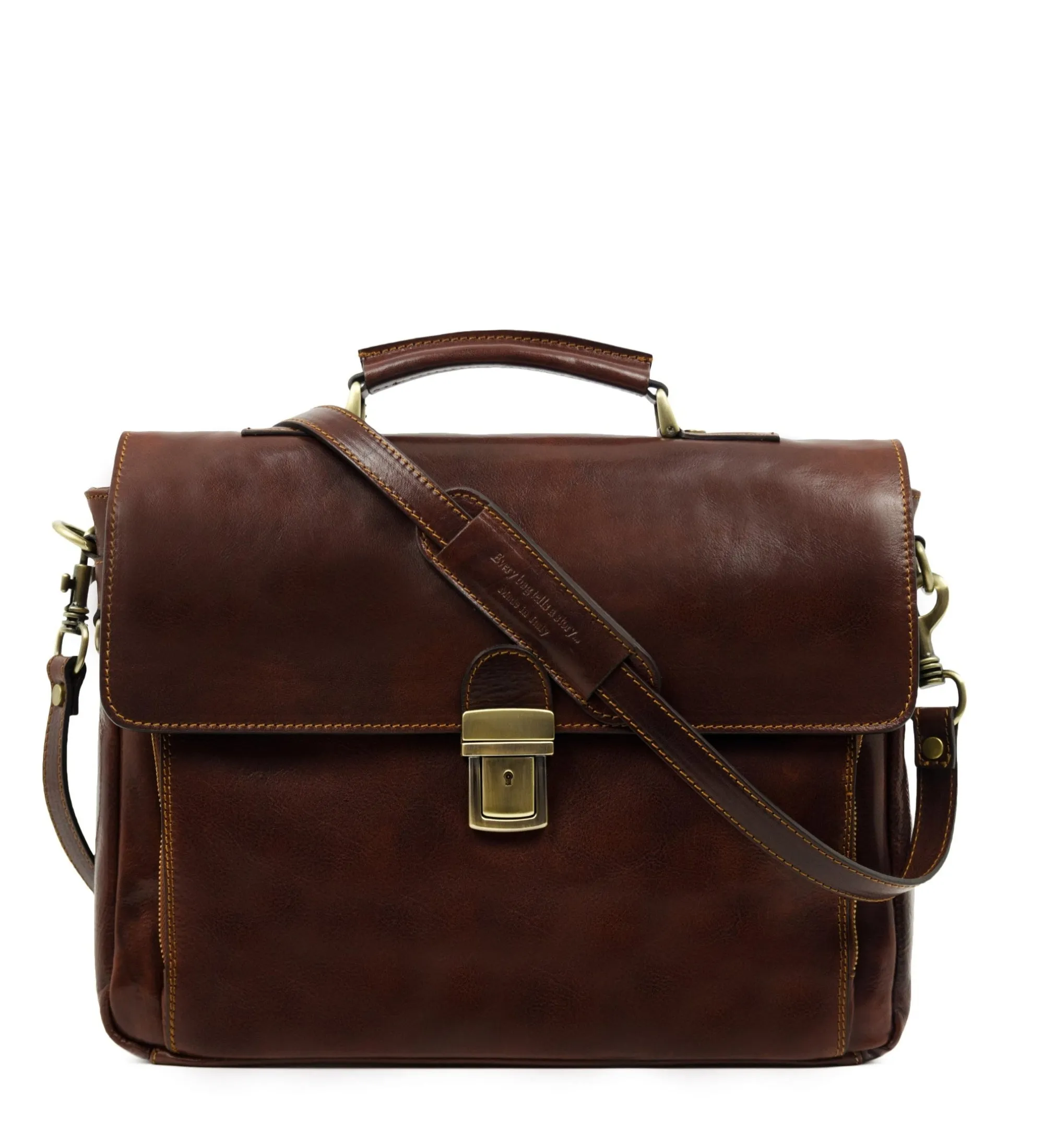 Full Grain Italian Leather Briefcase Laptop Bag  - In Cold Blood