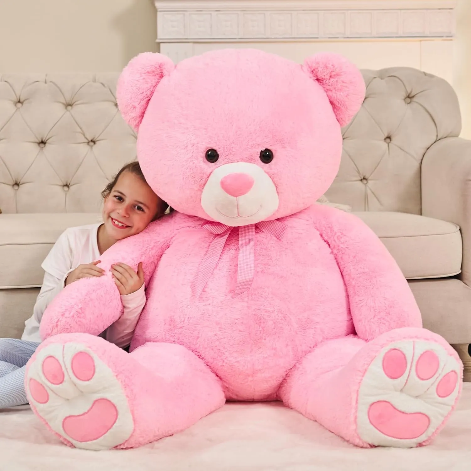 Giant Teddy Bear Plush Toy, Pink/Light Brown/White, 43/55 Inches