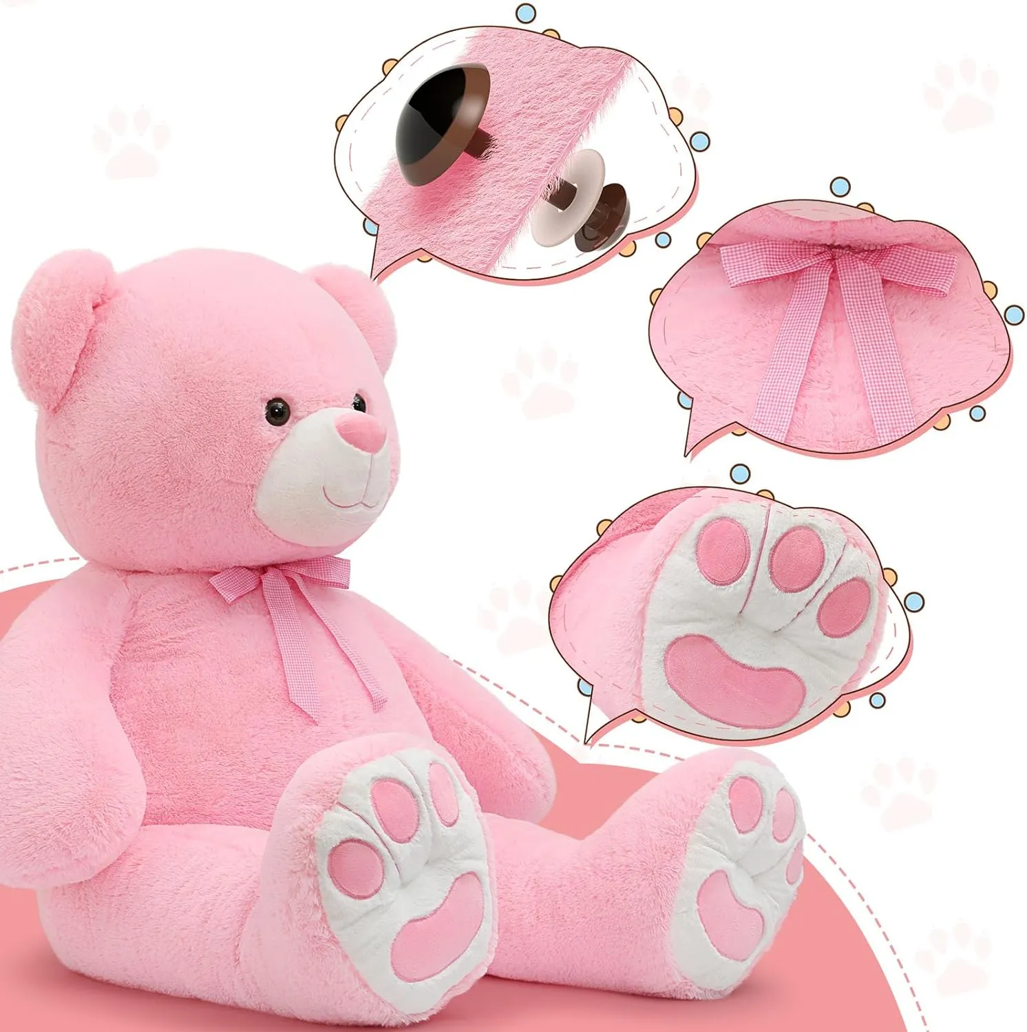 Giant Teddy Bear Plush Toy, Pink/Light Brown/White, 43/55 Inches