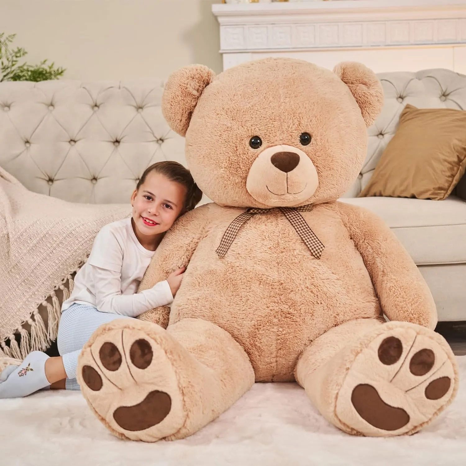 Giant Teddy Bear Plush Toy, Pink/Light Brown/White, 43/55 Inches