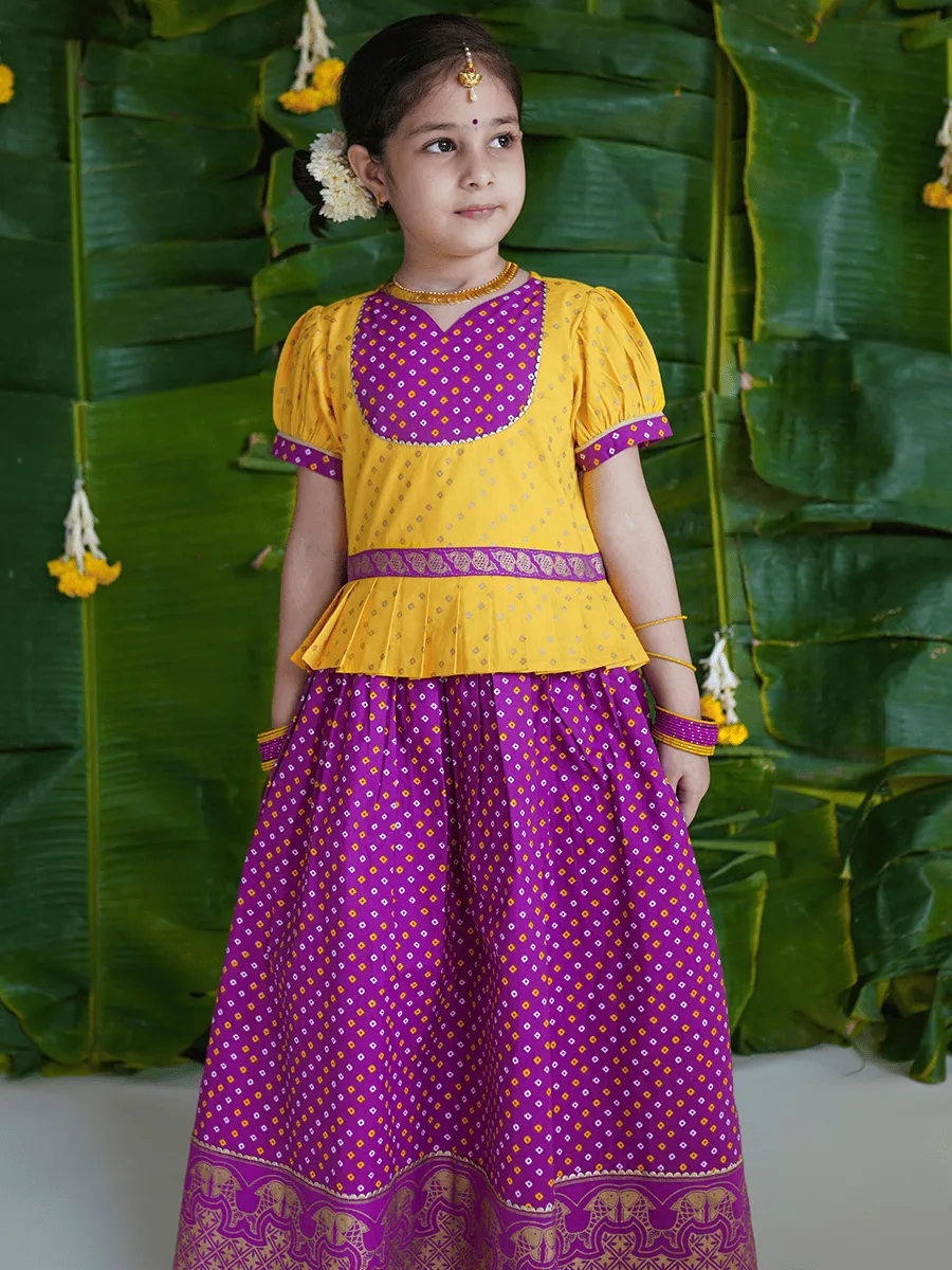 Girl Bandhani Pattu Pavdai-Purple