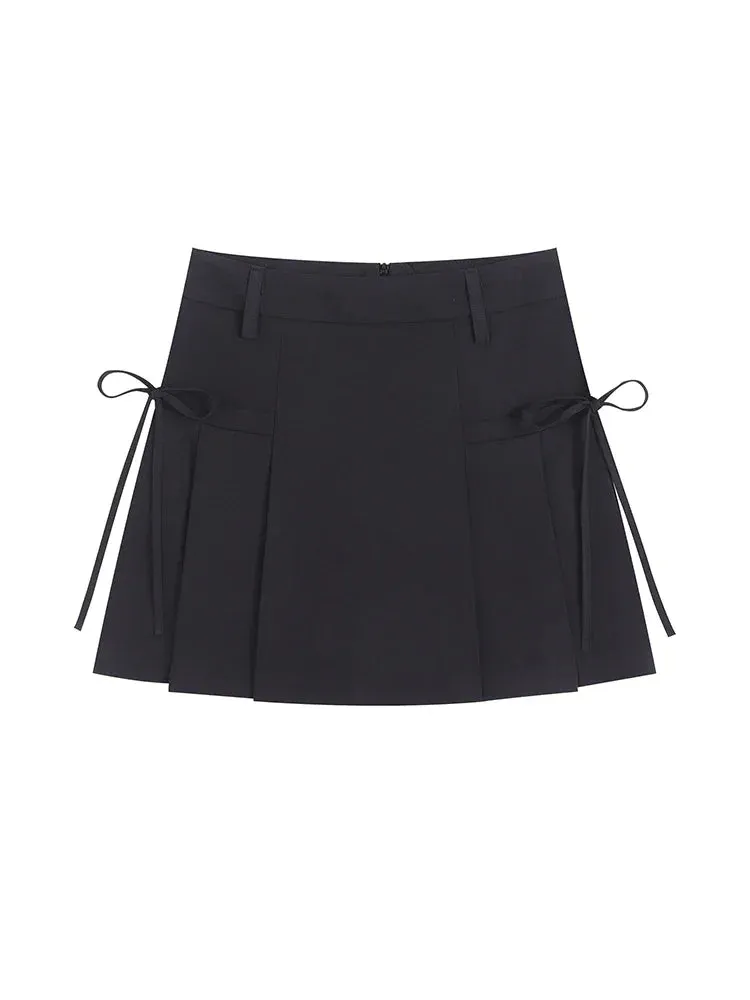 Girlary Lace Up Pleated Skirt for Women Summer 2024 New Korean Fashion Loose High Waisted Skirt Casual Chic Slim A Line Mini Skirts