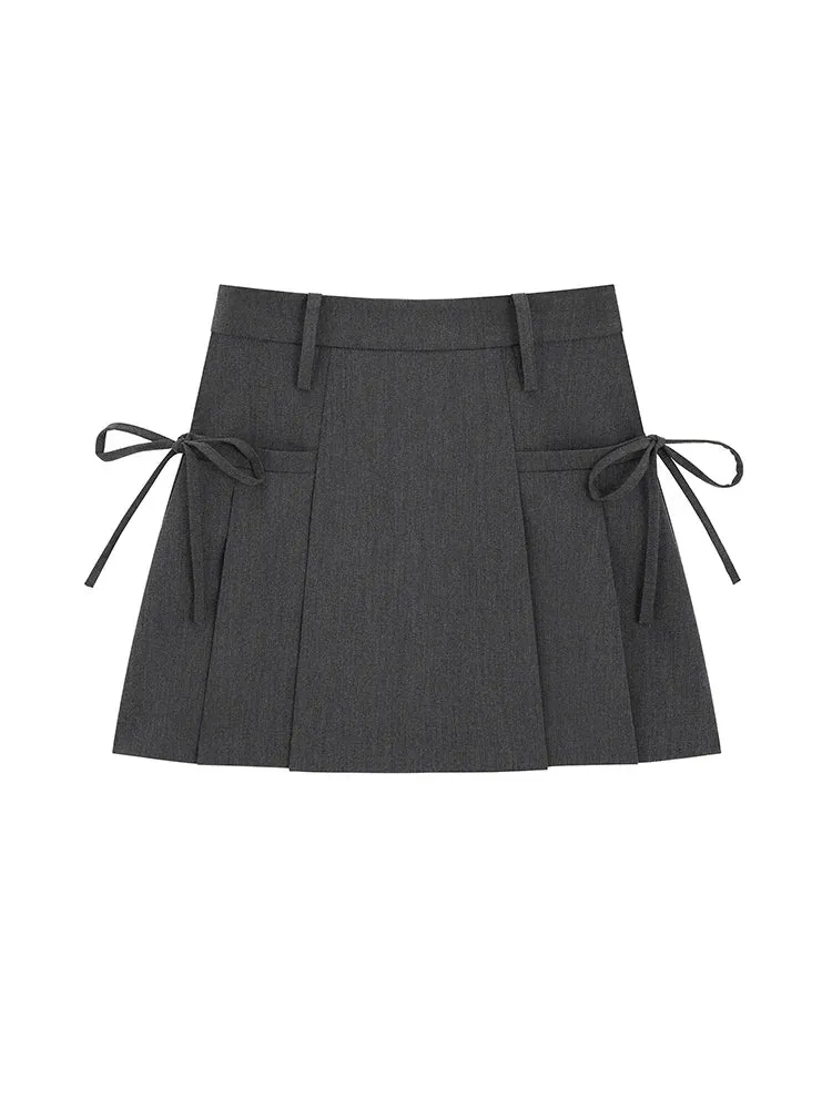 Girlary Lace Up Pleated Skirt for Women Summer 2024 New Korean Fashion Loose High Waisted Skirt Casual Chic Slim A Line Mini Skirts