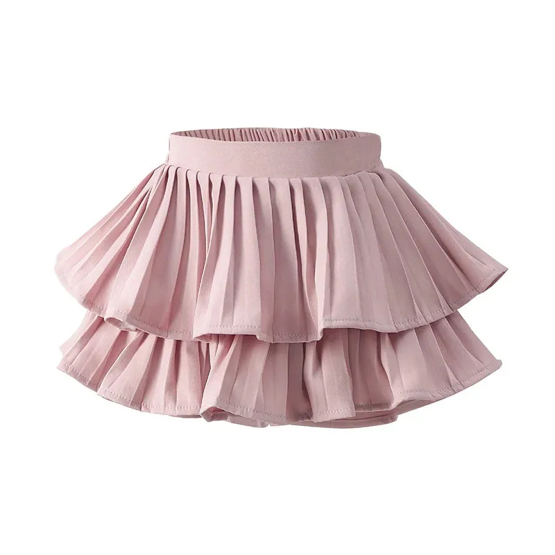 Girls' Stylish Ruffled Skirt Cotton Solid Color Girls' Summer Layered Skirt Elastic Waist Princess Skirt Girls' Sweet Skirt