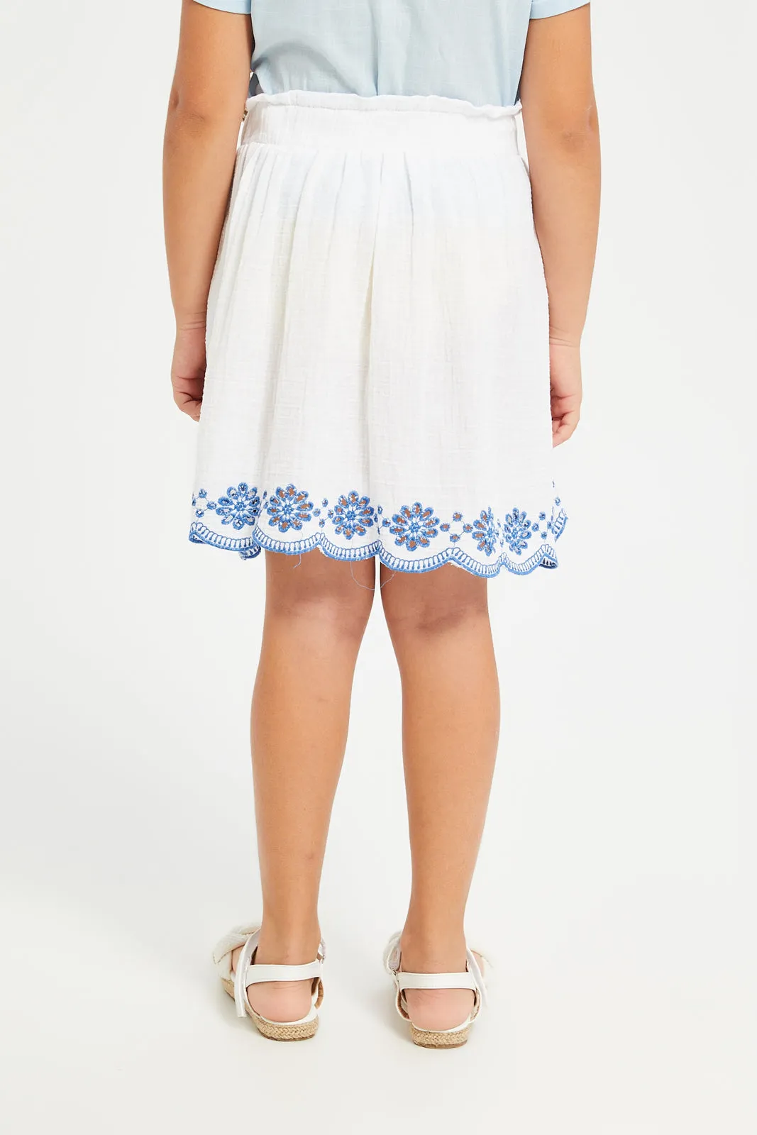 Girls White Gauze Embroidered Skirt