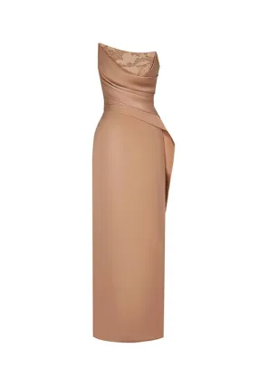 Gisèle Strapless Slit Hem Polyester Silk Floor Length Dress