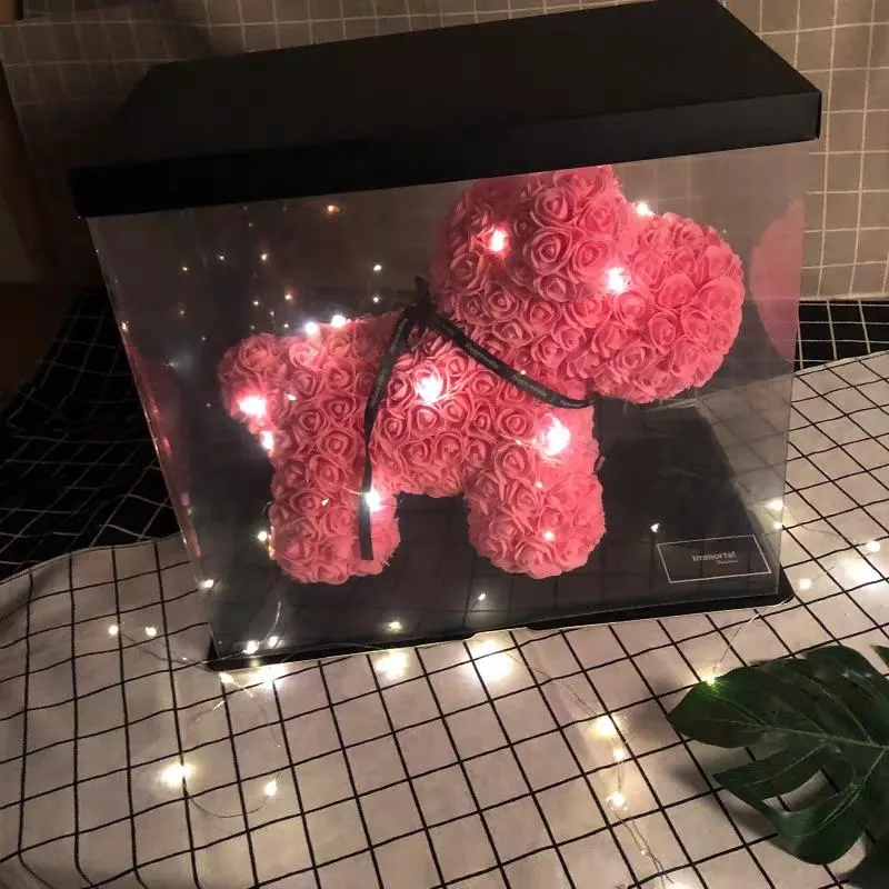 Gorgeous Pink Rose Puppy with LED Light and Gift Box - 40cm