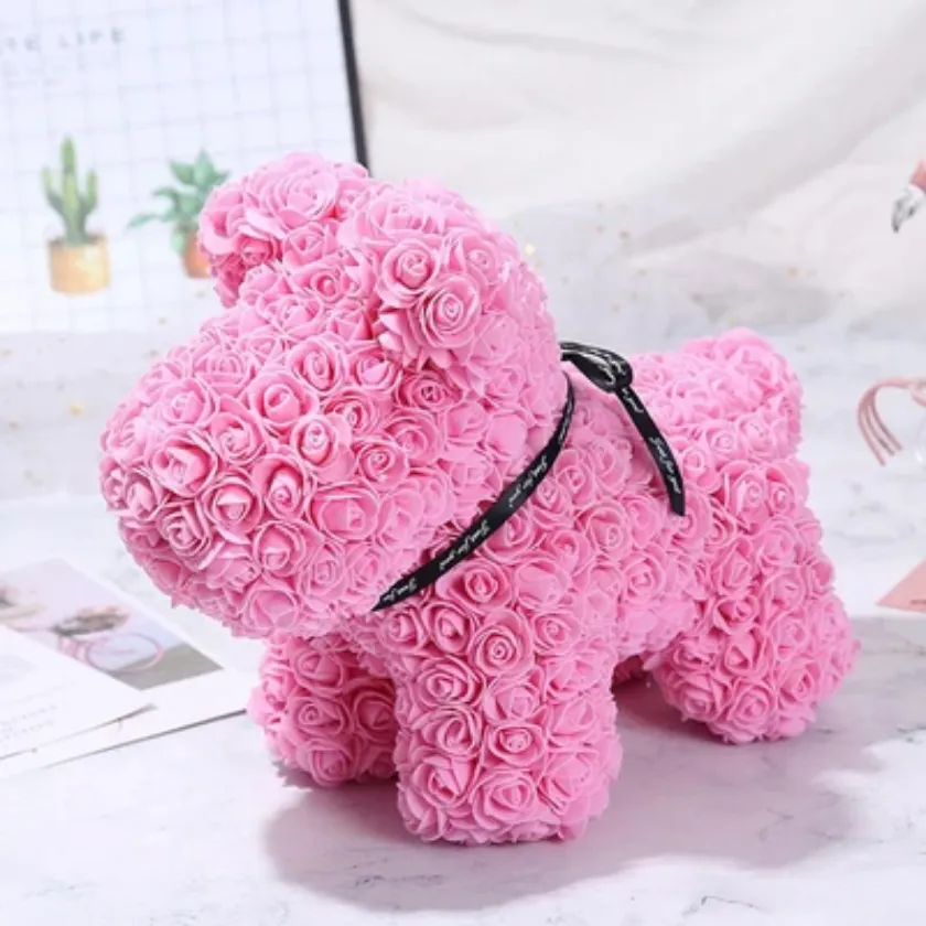 Gorgeous Pink Rose Puppy with LED Light and Gift Box - 40cm