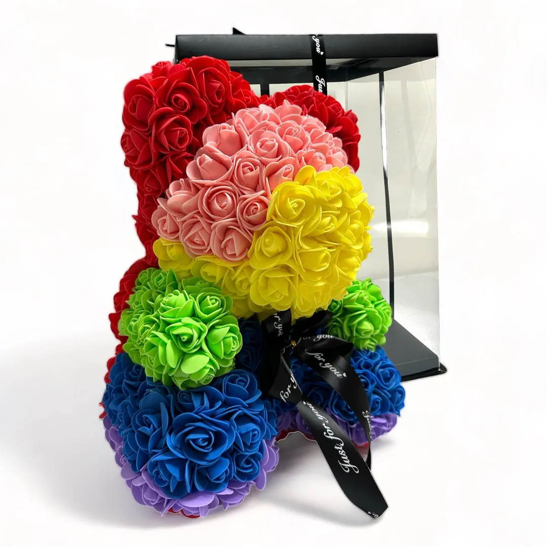 Gorgeous Rainbow Rose Teddy Bear with LED Light and Gift Box - 40cm